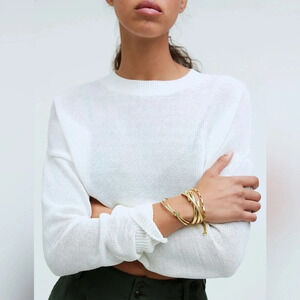 Madewell Plus Loose-Knit Crewneck Bright Ivory Sweater Neutral Preppy NWOT